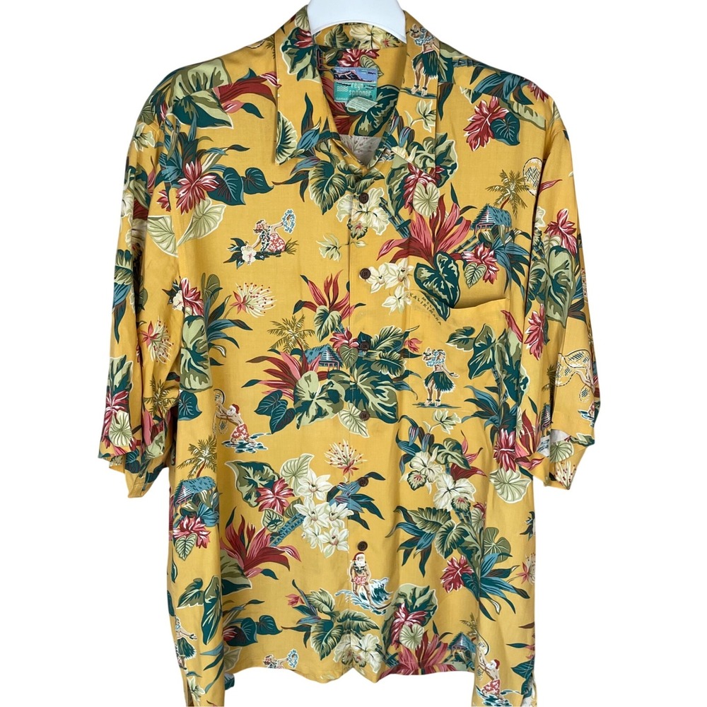 Vintage Reyn Spooner Yellow Christmas Hawaiian Shirt, XL